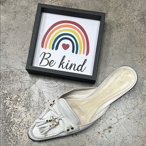 Prada White Leather Mules with Tassel Detail